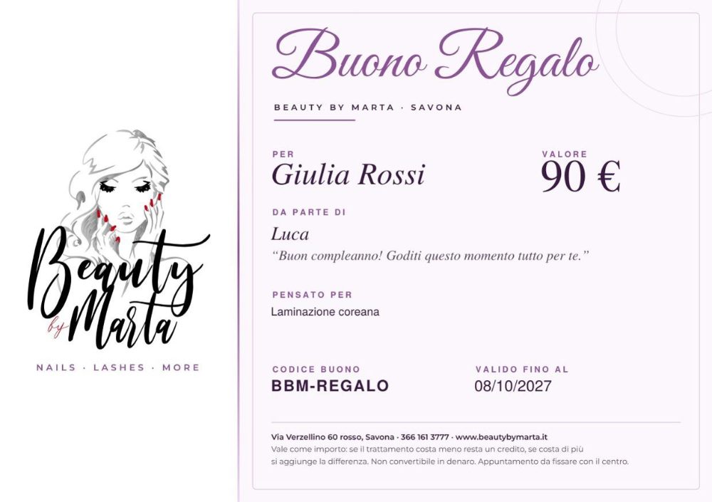 Example of a Beauty by Marta gift voucher